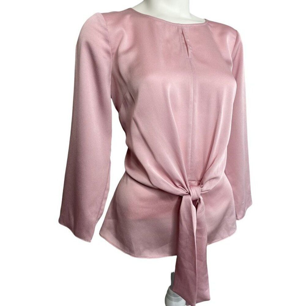 Talbots Blouse Top Women's 4 SMALL Pink Keyhole Scoop-Neck Textured Soft EUC‎